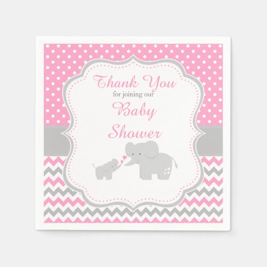 エレファントピンクとグレーのベビーシャワーパーティー スタンダードカクテルナプキン (正面)