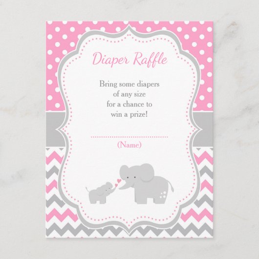 エレファントピンクとグレーの赤ちゃんシャワー エンクロージャーカード (正面)