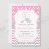 エレファントピンクとグレーの赤ちゃんシャワー 招待状 (正面)