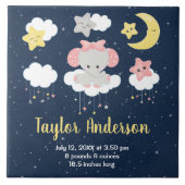 エレファントピンクとネイビーのベビー誕生統計 タイル (正面)