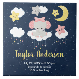 エレファントピンクとネイビーのベビー誕生統計 タイル