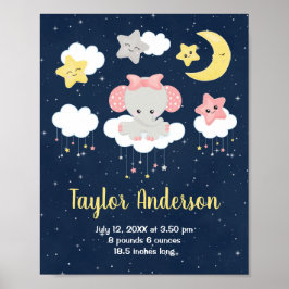 エレファントピンクとネイビーのベビー誕生統計 ポスター