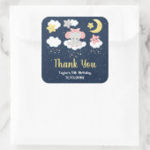 エレファントピンクとネイビーの誕生日パーティーありがとう スクエアシール (バッグ)