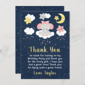 エレファントピンクとネイビーの誕生日パーティー サンキューカード (正面/裏面)