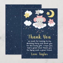 エレファントピンクとネイビーの誕生日パーティー サンキューカード