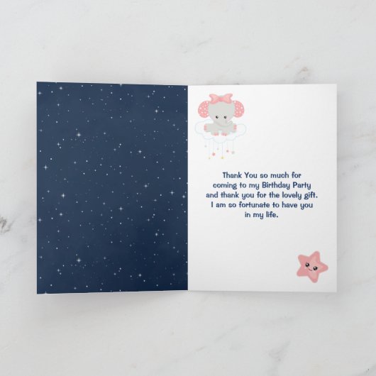 エレファントピンクとネイビーの誕生日パーティー サンキューカード (内部)