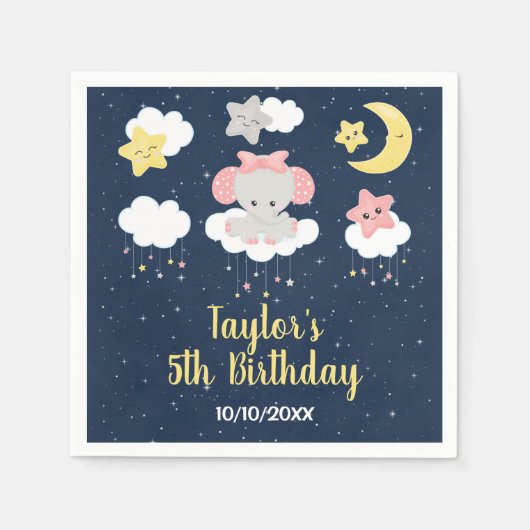 エレファントピンクとネイビーの誕生日パーティー スタンダードカクテルナプキン (正面)