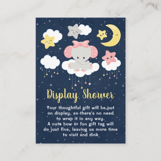 エレファントピンクとネイビーディスプレイ赤ちゃんシャワー エンクロージャーカード (正面)