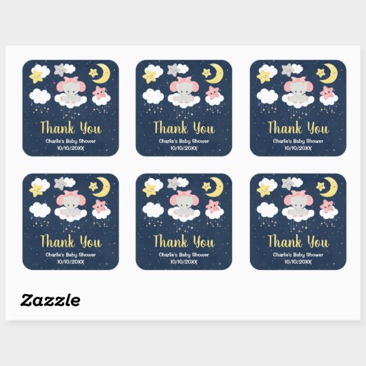 エレファントピンクとネイビー赤ちゃんシャワーありがとう スクエアシール (シート)