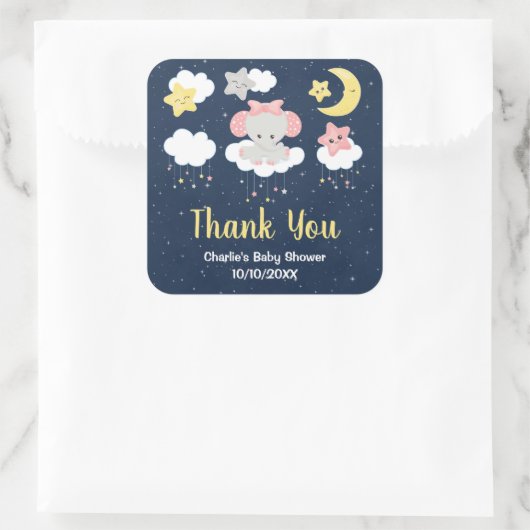 エレファントピンクとネイビー赤ちゃんシャワーありがとう スクエアシール (バッグ)