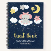 エレファントピンクとネイビー赤ちゃんシャワーのゲストブック ノートブック (正面)