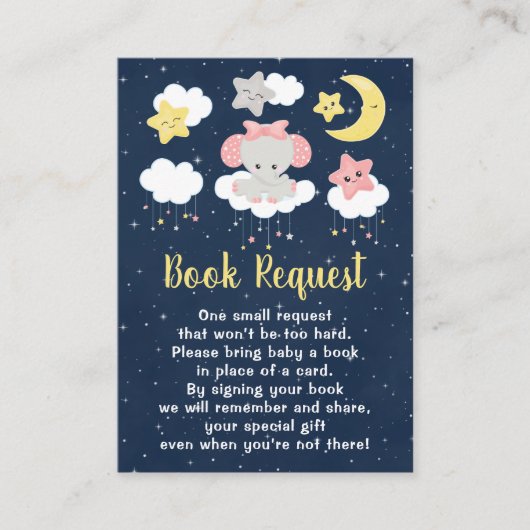 エレファントピンクとネイビー赤ちゃんシャワー予約リクエスト エンクロージャーカード (正面)
