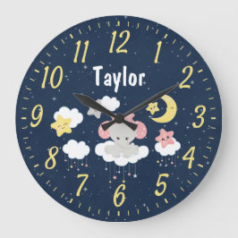 エレファントピンクとネイビー ラージ壁時計