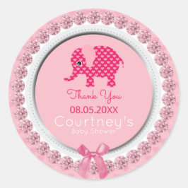 エレファントピンクの女の子の赤ちゃんシャワーありがとう ラウンドシール
