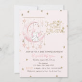 エレファントピンクの月、キラキラ星の赤ちゃんシャワー 招待状 (正面)