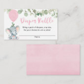 エレファントピンクの緑の女の子シャワーおむつラッフル エンクロージャーカード (正面/裏面)