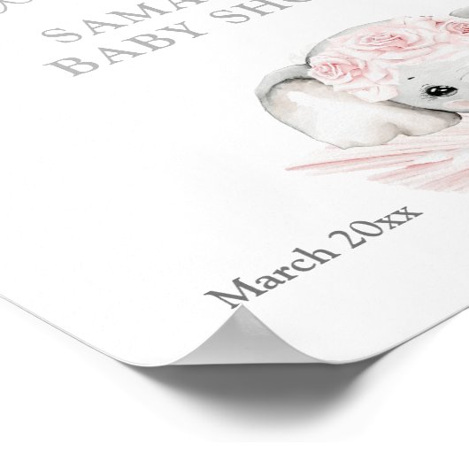 エレファントピンクの花ボホベイビーシャワー歓迎フォーム ポスター (角)