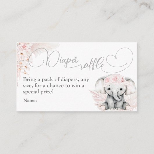 エレファントピンクの花ボホベビーシャワーオムツ エンクロージャーカード (正面)