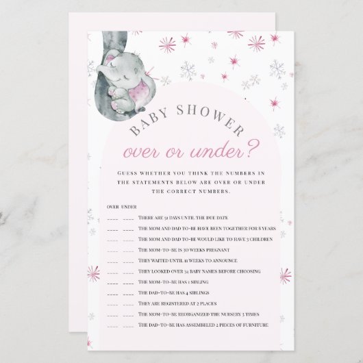 エレファントピンクの赤ちゃんシャワーゲームの上または下 (正面/裏面)