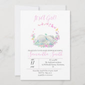 エレファントピンクの赤ちゃんシャワー蝶 招待状 (正面)