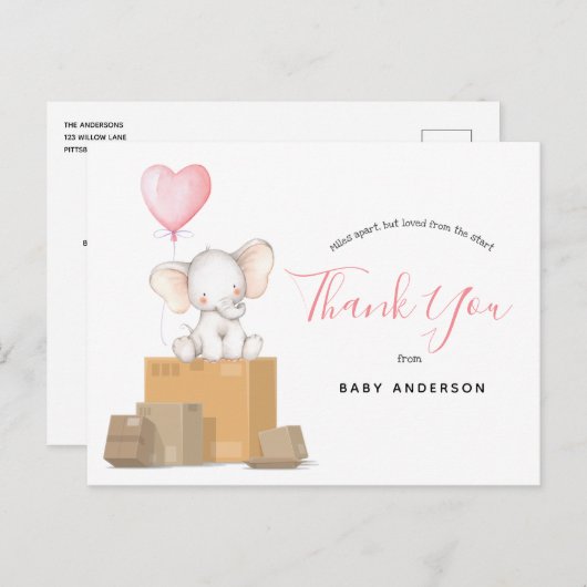 エレファントピンクの赤ちゃんシャワーbyメールありがとう ポストカード (正面/裏面)