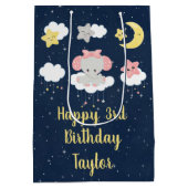 エレファントピンクアンドネイビーハッピーバースデー ミディアムペーパーバッグ (裏面)