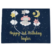 エレファントピンクアンドネイビーハッピーバースデー ラージペーパーバッグ (正面)