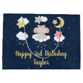 エレファントピンクアンドネイビーハッピーバースデー ラージペーパーバッグ (裏面)