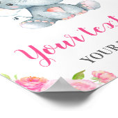 エレファントピンクガールベビーシャワー散水誕生日 ポスター (角)