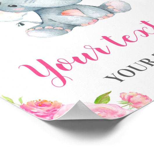 エレファントピンクガールベビーシャワー散水誕生日 ポスター (角)