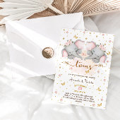 エレファントピンクツインガールズベビーシャワー 招待状