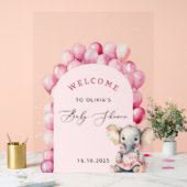エレファントピンクバルーンガールベビーシャワーへようこそ アクリルサイン (ウェディング)