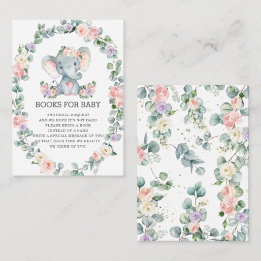 エレファントピンクパープルフローラリーフィーブックスベビー エンクロージャーカード (正面/裏面)