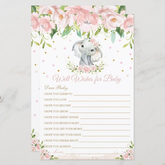 エレファントピンクフローラがベビーカードを願う (正面/裏面)