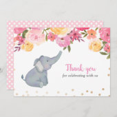 エレファントピンクフローラベビーシャワーありがとう 招待状 (正面/裏面)