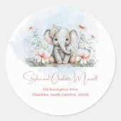 エレファントピンクフローラベビーシャワー差出人住所 ラウンドシール (正面)