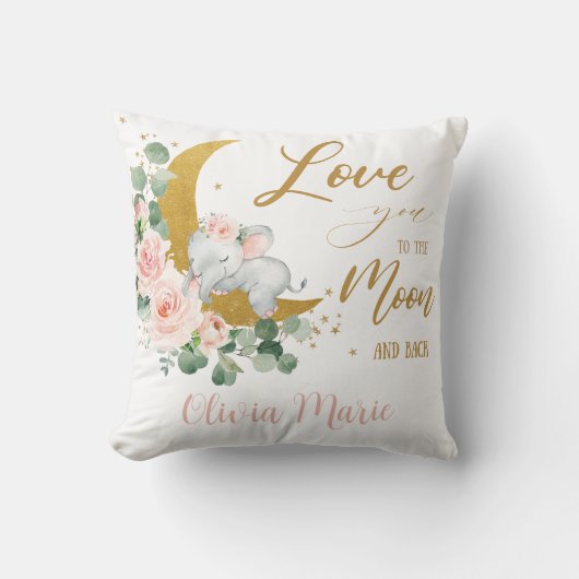 エレファントピンクフローラ月と背中にあなたを愛 クッション (正面)