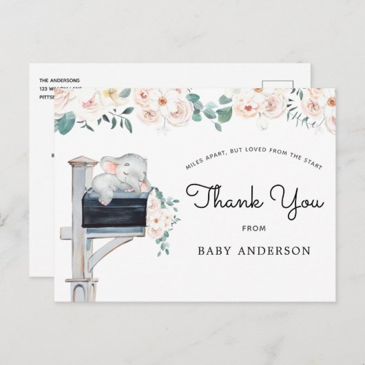 エレファントピンクフローラ赤ちゃんシャワーbyメールありがとう ポストカード (正面/裏面)