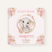 エレファントピンクフローラ1stバースデーネームゲストブック ノートブック (正面)