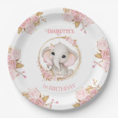 エレファントピンクホワイトフローラバラ1st Birthday ペーパープレート (正面)