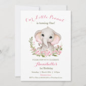 エレファントピンク春1stバースデーガール招待状 招待状 (正面)