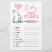 エレファントピンク白い女の子の赤ちゃんシャワー単語スクランブル チラシ (正面)