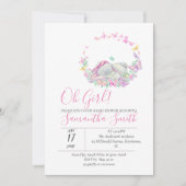 エレファントピンク蝶ベビーシャワー招待状 招待状 (正面)