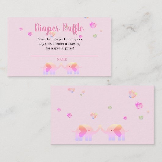 エレファントピンク/パープルガールズおむつラッフル エンクロージャーカード (正面/裏面)