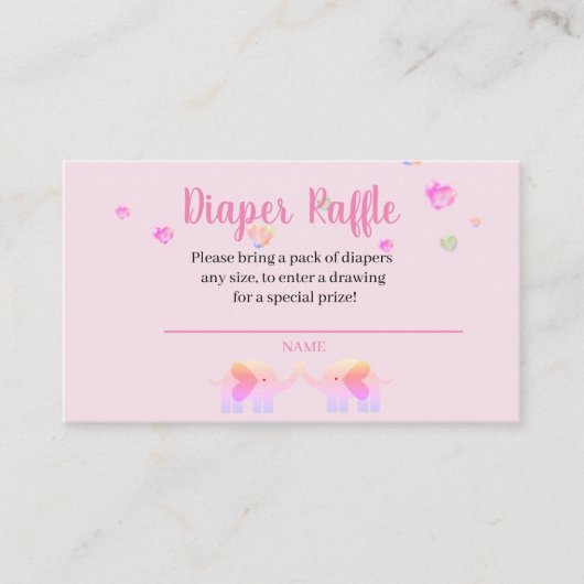 エレファントピンク/パープルガールズおむつラッフル エンクロージャーカード (正面)