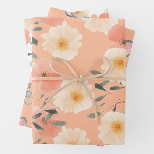 エレファントピーチファズベビーシャワーカワイイガーリーフローラ ラッピングペーパーシート (インサイチュ)