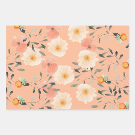 エレファントピーチファズベビーシャワーカワイイガーリーフローラ ラッピングペーパーシート (正面)