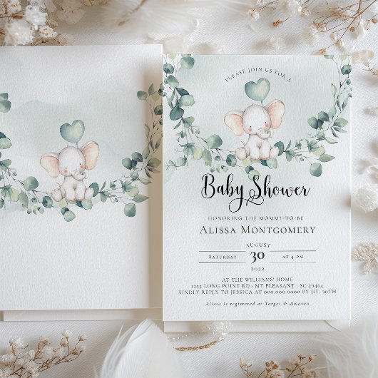 エレファントピーナッツベイビーシャワー招待状 招待状