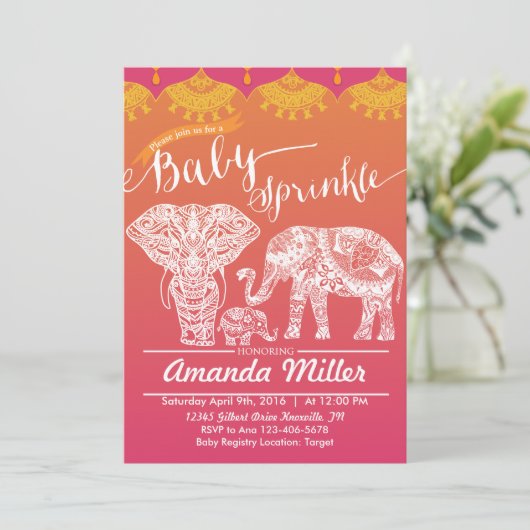 エレファントファミリーベビー散水 – インディアンインスピレーション 招待状 (スタンド正面)