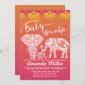 エレファントファミリーベビー散水 – インディアンインスピレーション 招待状 (正面/裏面)